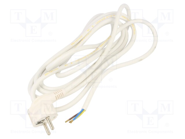 Cable; CEE 7/7 (E/F) plug angled,wires; PVC; 3.5m; white; 16A