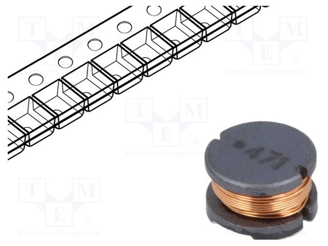 Inductor: wire; SMD; 470uH; 340mA; ±10%; Q: 12; Ø: 8mm; H: 5mm; 1.96Ω