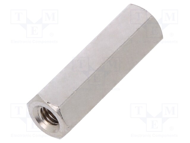 Screwed spacer sleeve; Int.thread: M3; 18mm; hexagonal; brass