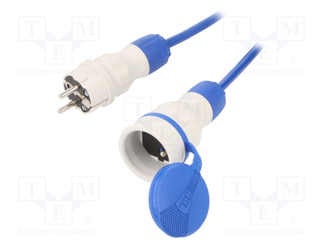 Extension lead; Sockets: 1; PUR; blue; 3x1,5mm2; 10m; 16A