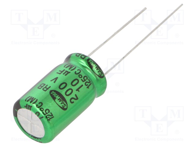 Capacitor: electrolytic; THT; 10uF; 200VDC; Ø10x16mm; ±20%; 1000h