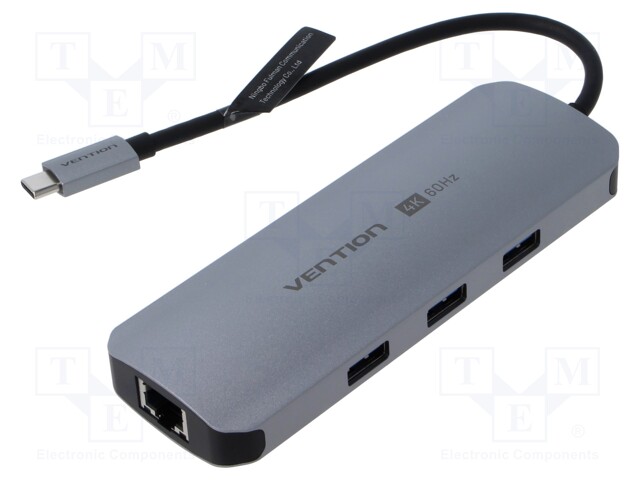 Hub USB; USB 3.0; grey; Number of ports: 8; 0.15m; Colour: black