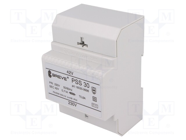 Transformer: safety; 30VA; 230VAC; 42V; IP30; Mounting: DIN; 1kg