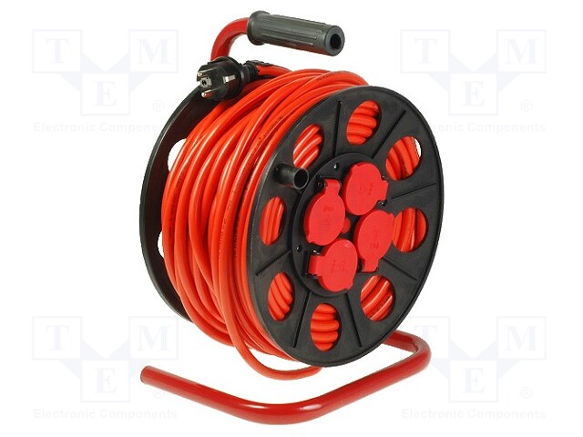 Extension lead; reel; Sockets: 4; PVC; orange; 3x1,5mm2; 50m; 10A