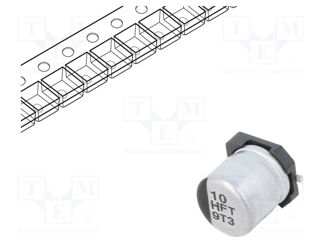 Capacitor: electrolytic; low impedance; 10uF; 50VDC; Case: C; FT