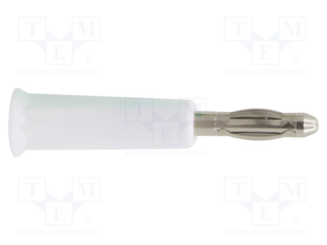 Plug; 4mm banana; 36A; white; nickel plated; on cable; -20÷80°C