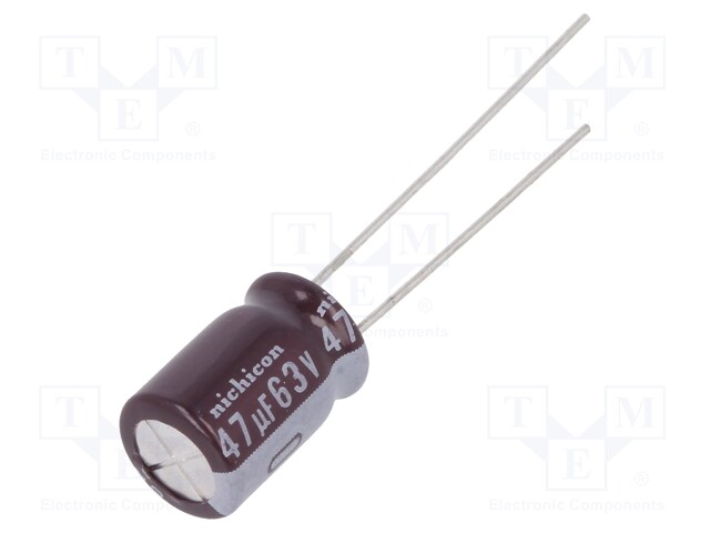 Capacitor: electrolytic; THT; 47uF; 63VDC; Ø8x11.5mm; Pitch: 3.5mm