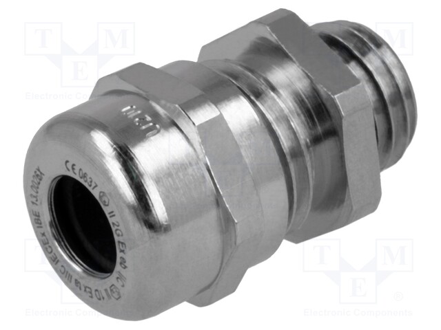 Cable gland; M12; IP68; Mat: brass; Body plating: nickel