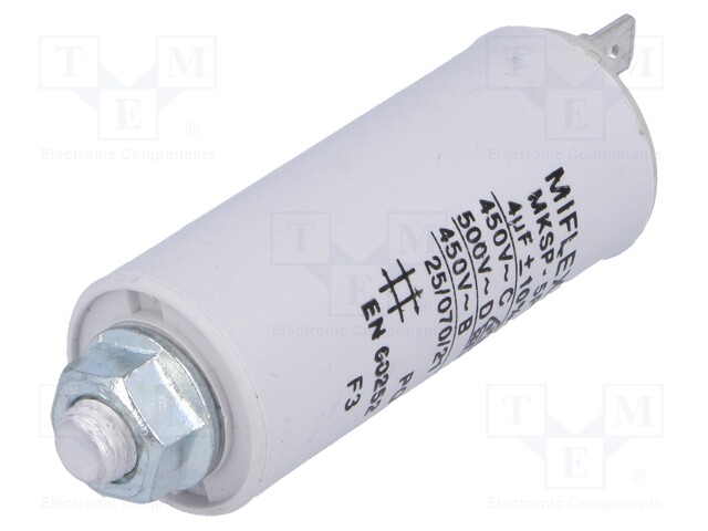 Capacitor: motors, run; 4uF; 450V; Ø25x58mm; -25÷70°C; ±10%; 10000h