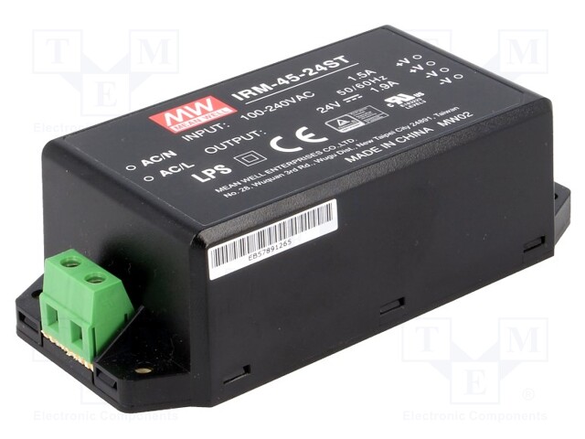 Power supply: switched-mode; modular; 45.6W; 24VDC; 109x52x33.5mm