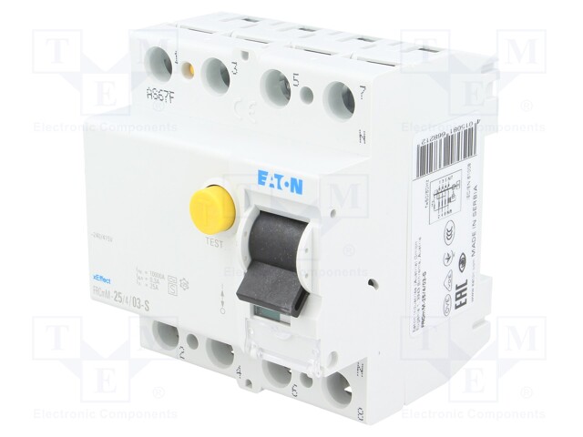 RCBO breaker; Inom: 25A; Ires: 300mA; Poles: 4; 415V; Mounting: DIN