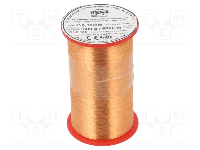 Coil wire; single coated enamelled; 0.1mm; 500g; -65÷155°C