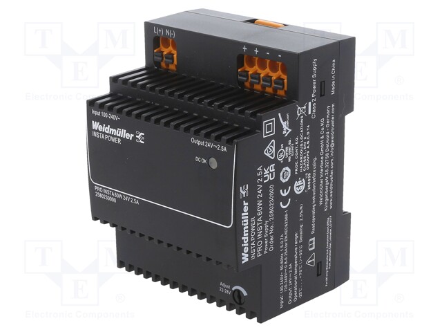 Power supply: switched-mode; Electr.connect: terminal block