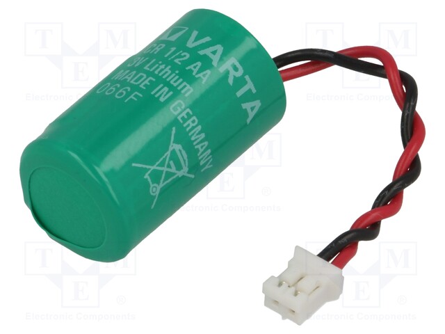 Battery: lithium; 3V; 1/2AA,1/2R6; leads with plug; Ø17.5x27mm