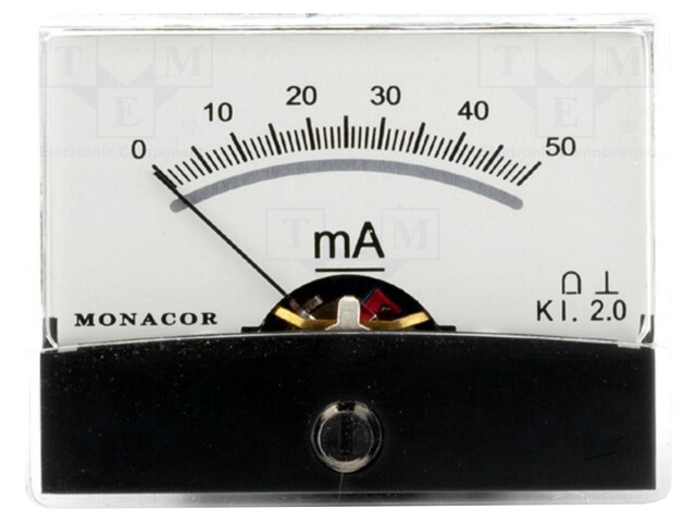 Ammeter; analogue; on panel; I DC: 0÷50mA; Class: 2; 60.3x46.3x39mm