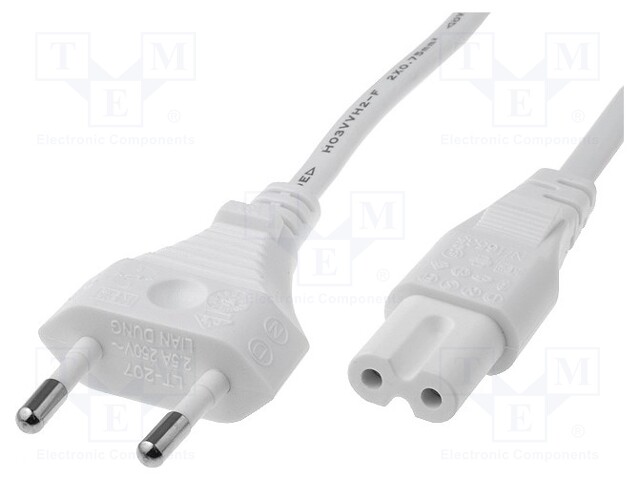 Cable; CEE 7/16 (C) plug,IEC C7 female; 1.8m; white; PVC; 2.5A