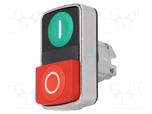 Switch: double; Stabl.pos: 1; 22mm; green/red; Illumin: none; IP66