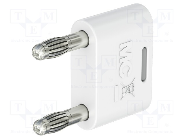 4mm banana; 32A; 30VAC; 60VDC; white; nickel plated; insulated