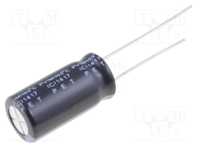 Capacitor: electrolytic; THT; 22uF; 250VDC; Ø10x20mm; Pitch: 5mm