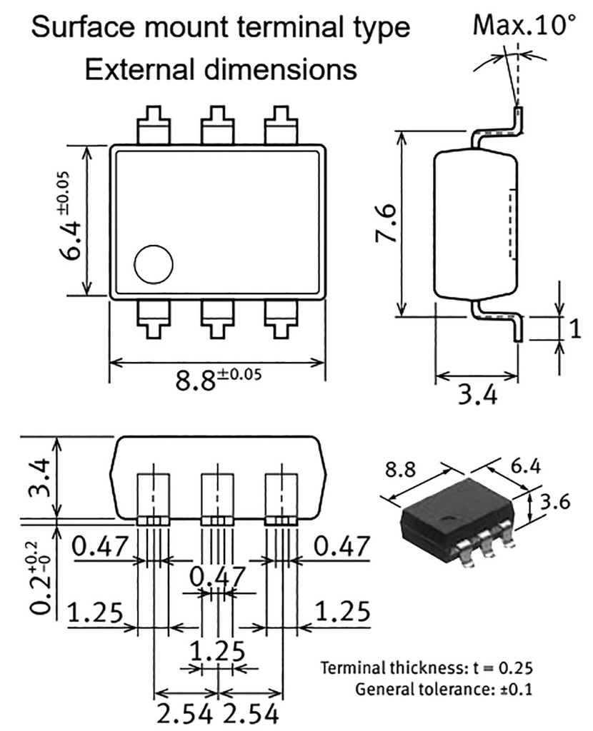 MOSFET Relay, SPST-NO, 500 mA, Gull Wing, 60 V, 2 ohm, 1.5 kV