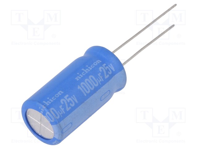 Capacitor: electrolytic; THT; 1000uF; 25VDC; Ø12.5x25mm; Pitch: 5mm