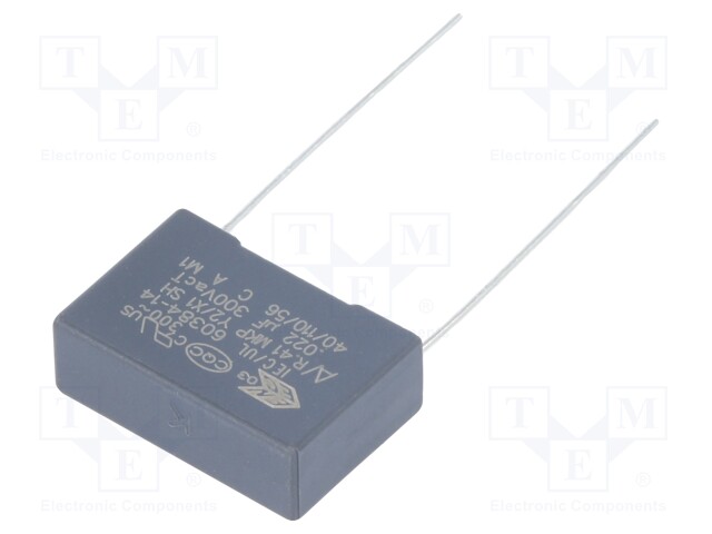 Capacitor: polypropylene; Y2; 22nF; 15mm; ±10%; 18x6x12mm; 300VAC