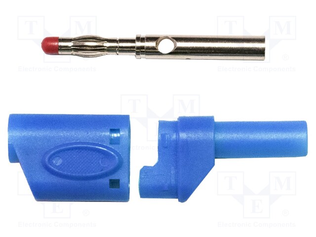 Plug; 4mm banana; 45A; 600VAC; blue; Mounting: soldered