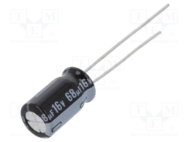 Capacitor: electrolytic; THT; 68uF; 16VDC; Ø6.3x11mm; Pitch: 2.5mm