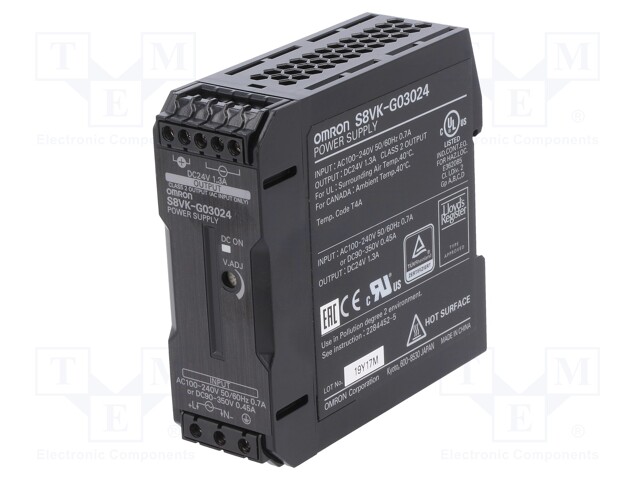 Power supply: switched-mode; 30W; 24VDC; 1.3A; 85÷264VAC; OUT: 1