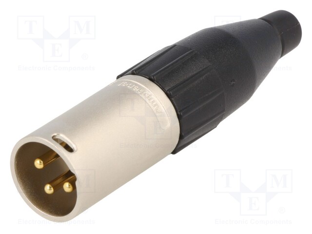 Plug; XLR; male; PIN: 3; straight; for cable; soldering; gold-plated