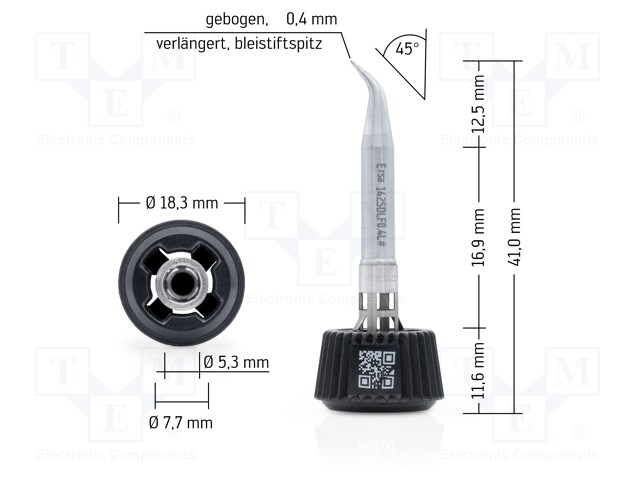 Tip; bent pin; 0.4mm; longlife; for soldering station