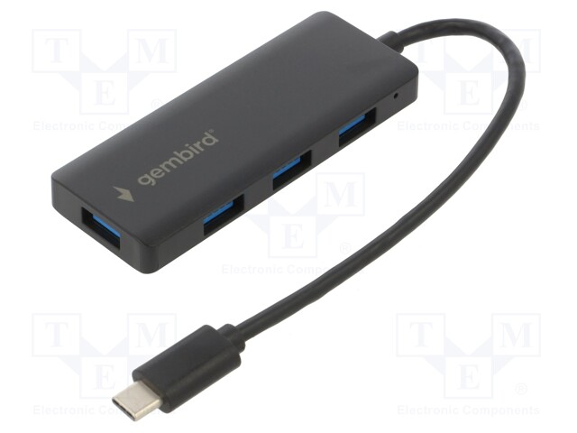 Hub USB; USB A socket x4,USB C plug; USB 3.1; black; 0.15m