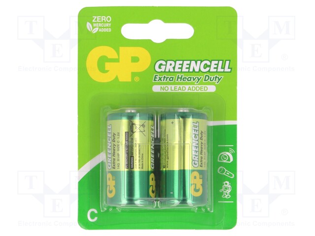 Battery: zinc-chloride; 1.5V; C; Batt.no: 2; non-rechargeable