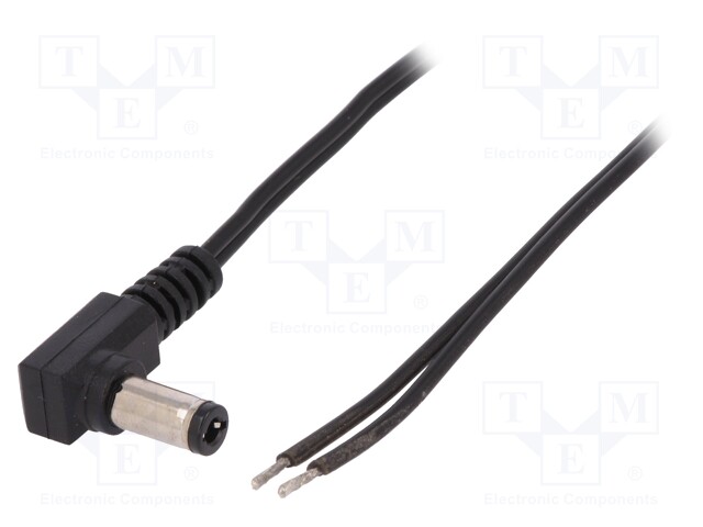 Cable; wires,DC 5,5/2,5 plug; angled; 0.5mm2; black; 0.25m