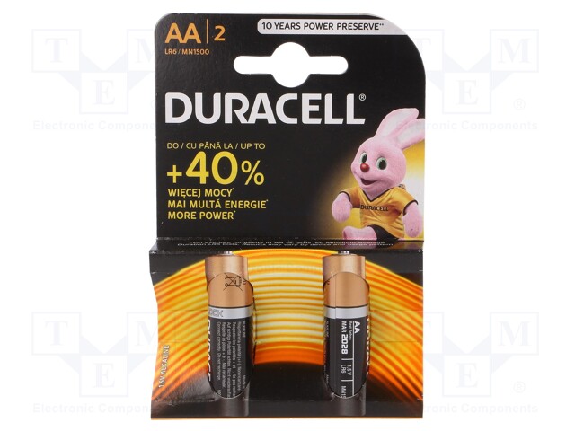 Battery: alkaline; 1.5V; AA; Batt.no: 2; non-rechargeable