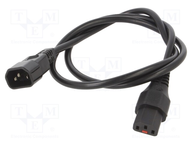 Cable; IEC C13 female,IEC C14 male; 1m; with IEC LOCK locking