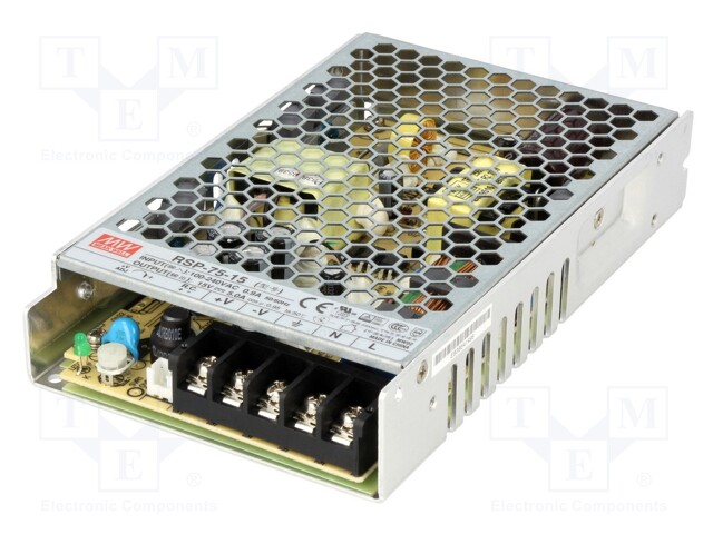 Power supply: switched-mode; modular; 75W; 15VDC; 159x97x30mm