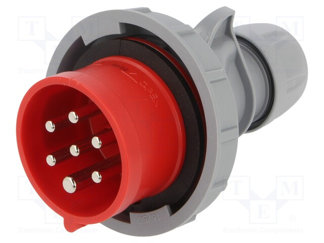 Connector: AC supply 3-phase; plug; male; 16A; 400VAC; IP66,IP67