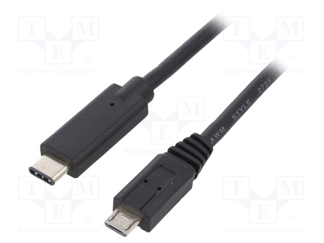 Cable; USB 2.0; USB B micro plug,USB C plug; 1.2m; black