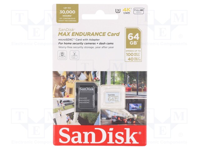 Memory card; SDXC; 64GB; Read: 100MB/s; Write: 40MB/s; UHS I U3 V30