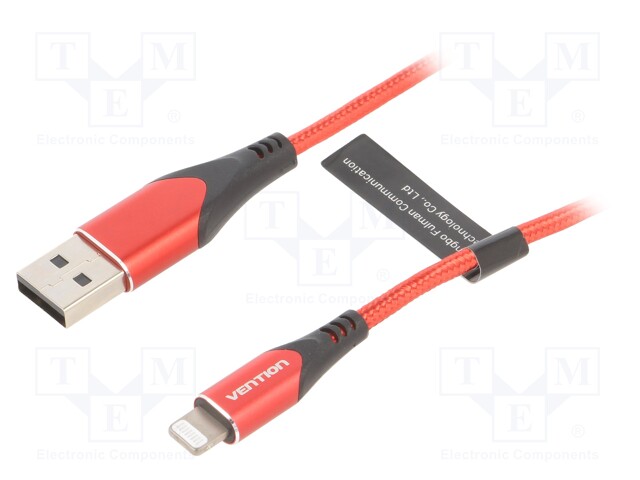 Cable; USB 2.0; Apple Lightning plug,USB A plug; 2m; red; 480Mbps