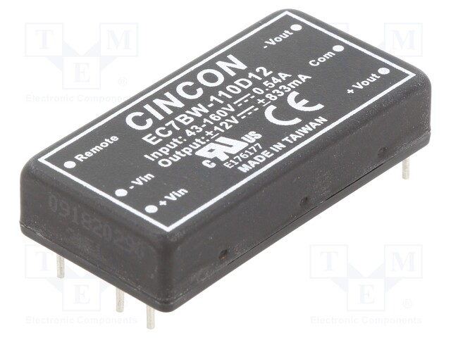 Converter: DC/DC; 20W; Uin: 43÷160V; Uout: 12VDC; Uout2: -12VDC; 35g