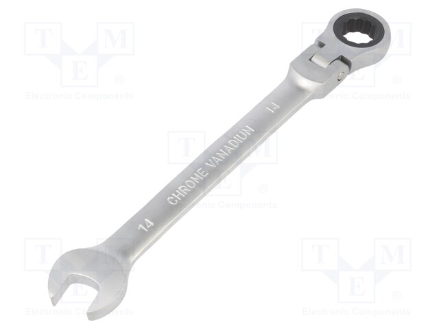 Wrench; combination spanner,with ratchet,with joint; 14mm