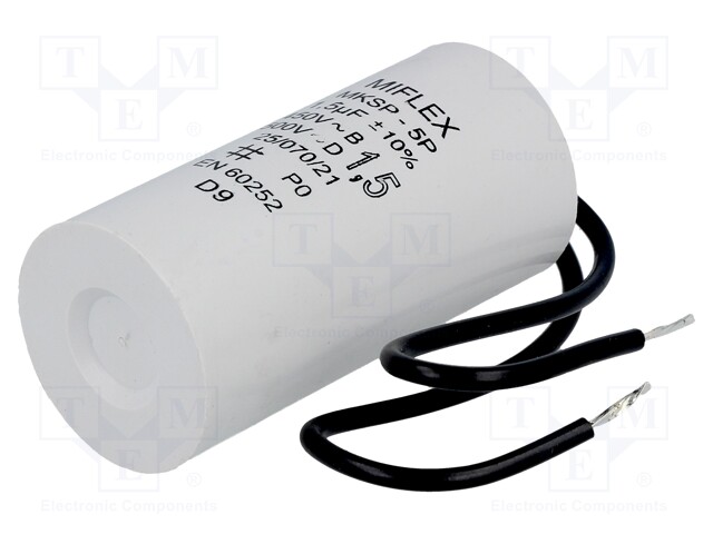 Capacitor: motors, run; 1.5uF; 450V; Ø25x51mm; -25÷70°C; ±10%; V: 7