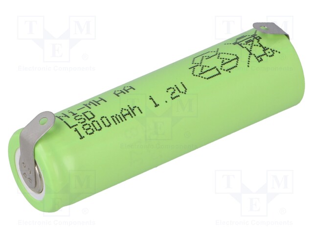 Re-battery: Ni-MH; AA; 1.2V; 1800mAh; Leads: soldering lugs