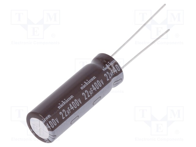 Capacitor: electrolytic; THT; 22uF; 400VDC; Ø10x31.5mm; Pitch: 5mm