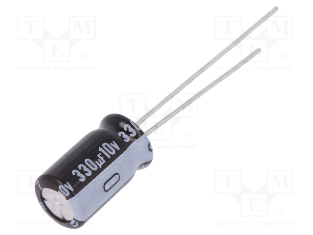 Capacitor: electrolytic; THT; 330uF; 10VDC; Ø6.3x11mm; Pitch: 2.5mm