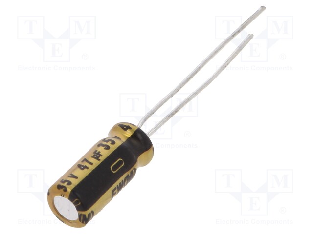 Capacitor: electrolytic; THT; 47uF; 35VDC; Ø5x11mm; Pitch: 2.5mm