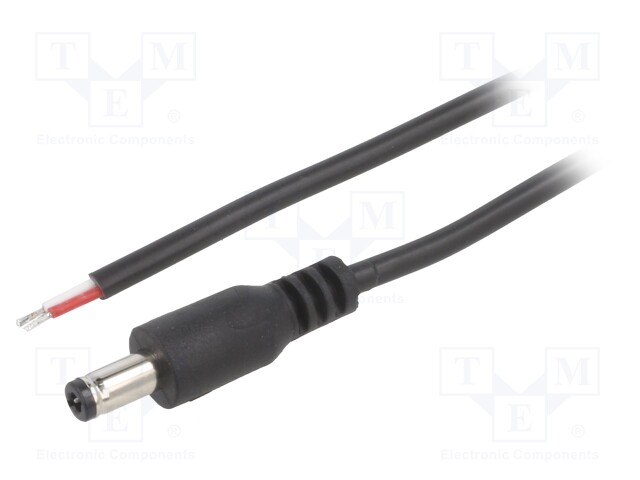 Cable; wires,DC 5,5/2,5 plug; straight; 0.5mm2; black; 2m; Core: Cu