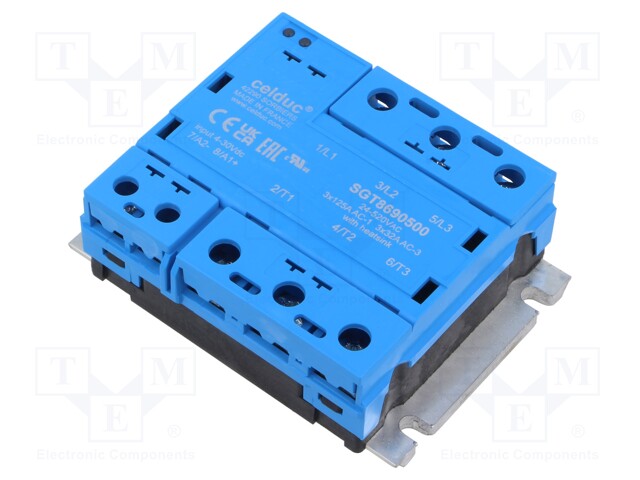 Relay: solid state; Ucntrl: 4÷30VDC; 125A; 24÷520VAC; 3-phase; IP20